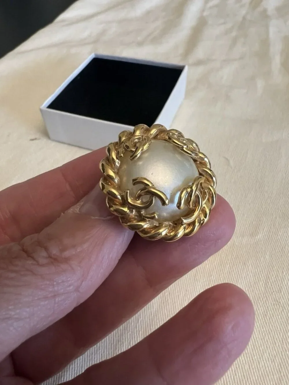 Authentic Chanel Gold With Pearl Earrings Large Clip On